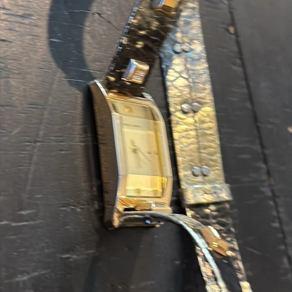 Vince Camuto Crystal Metallic Animal Print Leather Wrap Watch Working Condition​